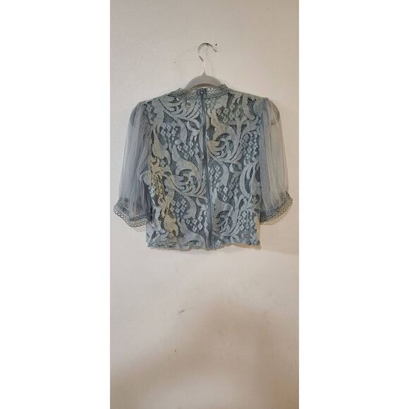 Peach teal lace semi-crop-top blouse - Picture 7 of 9